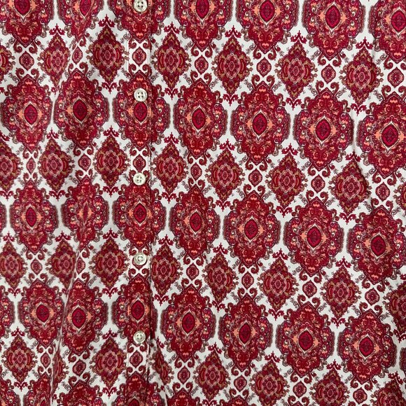 Lands' End No Iron Blouse Burgundy & White Paisley Supima Cotton Size 8 - Picture 6 of 11